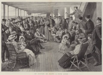 Een veiling aan boord van een Kaap-liner